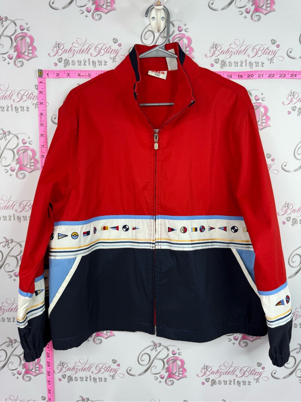 Alia jacket Red, Navy and Light Blue Nautical-Trim Bomber Jacket